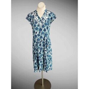Lola P Dress Vintage 90s Blue Cottagecore Floral Corset Tie Back Size L